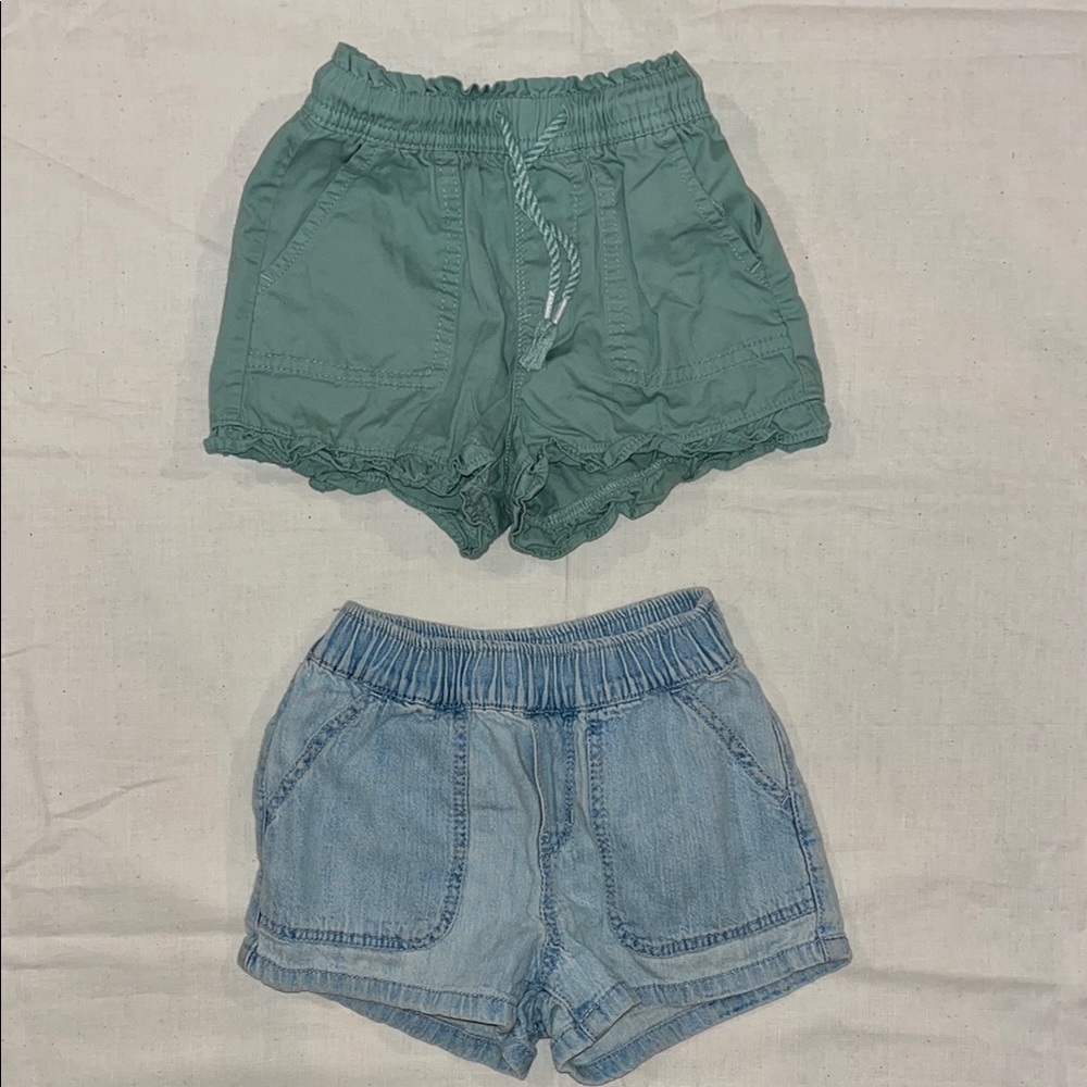 Toddler Elastic Waist Pull-On Shorts - Green and Light Denim size 2